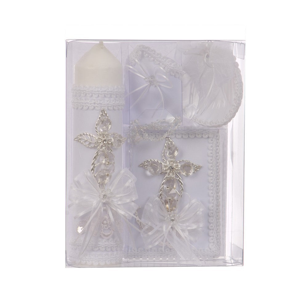Unisex Weißes Kreuz Band Applique Spanische Taufe Kerze Set