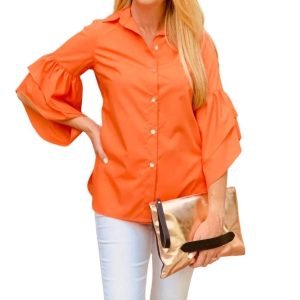 Kamelien-Hemd mit langen Ärmeln in Mandarine