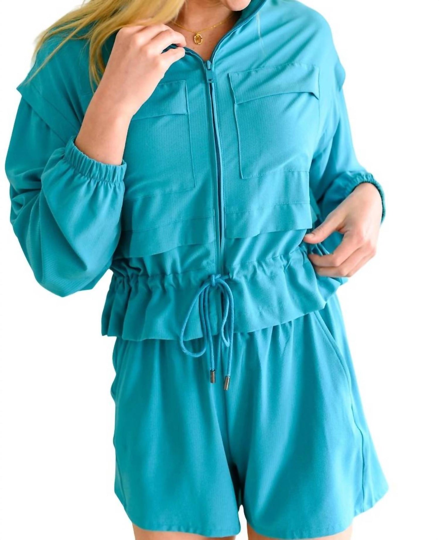 Sie Hut Spiel abgeschnitten Jacke in blau