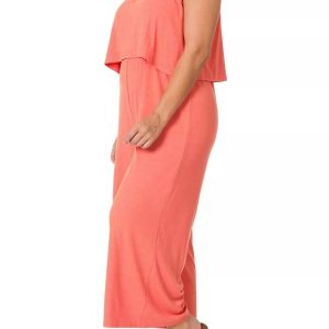 Zweilagiger Jumpsuit mit Rippenmuster in Deep Koralle