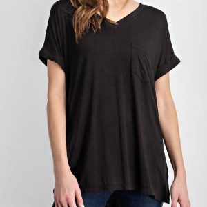 Sunday Mornings T-Shirt mit V-Ausschnitt in Schwarz 7732429357116