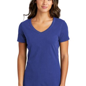 Port & Company Stückgefärbtes Strandwasch-T-Shirt mit V-Ausschnitt für Damen