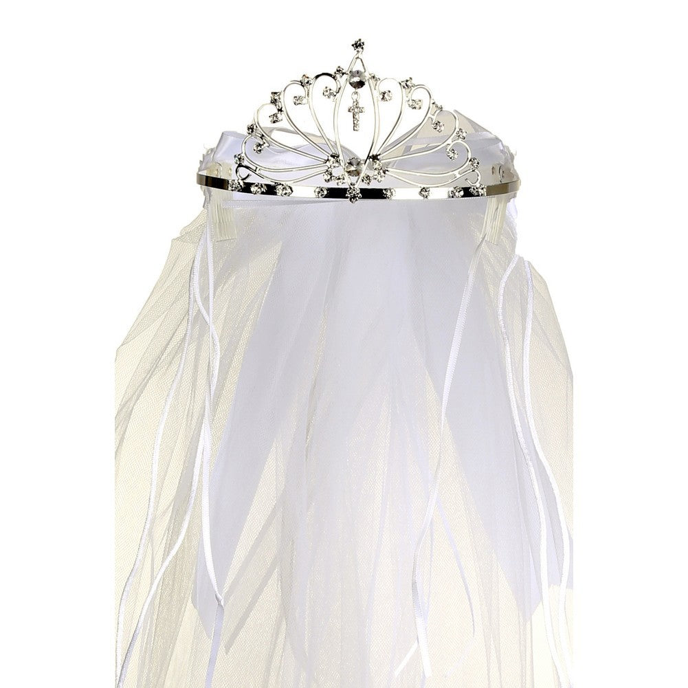 Mädchen weiß Strass Doppelschicht Kommunion Blumenmädchen Tiara Schleier
