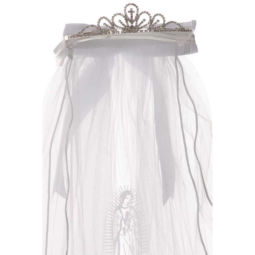 Mädchen weiß Jungfrau Maria Stickerei Kommunion Blumenmädchen Tiara Schleier