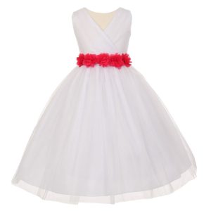 Junior-Brautjungfernkleid für große Mädchen, weiß, Fuchsia, Chiffon, Blumen, Tüll, Größe 8–14