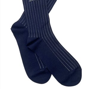 Brunello Cucinelli Dunkelblau Weiß Streifen Baumwolle Herren Socken