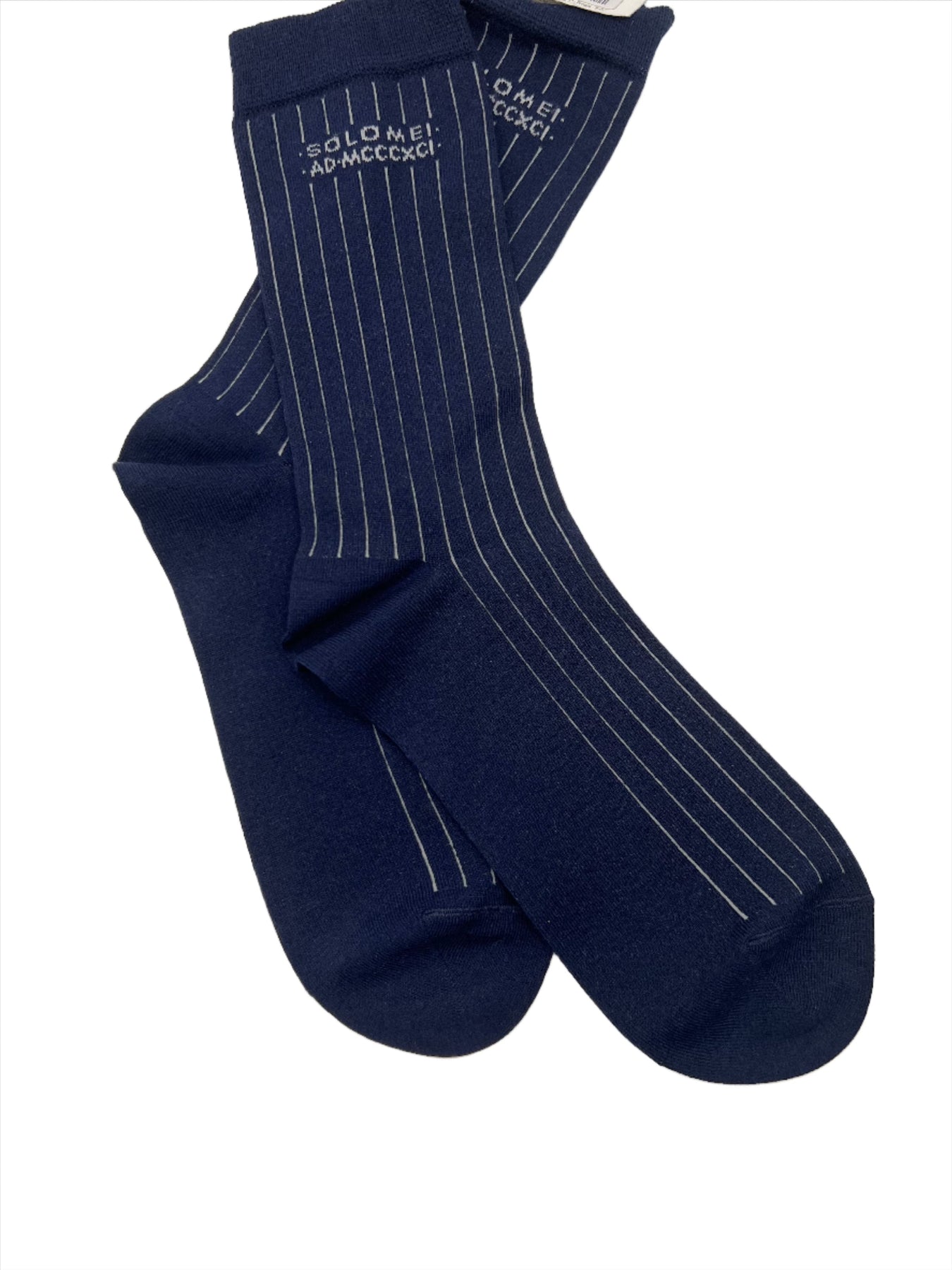 Brunello Cucinelli Dunkelblau Weiß Streifen Baumwolle Herren Socken