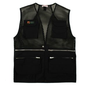 Schwarze Herren-Weste aus Netzstoff mit mehreren Taschen