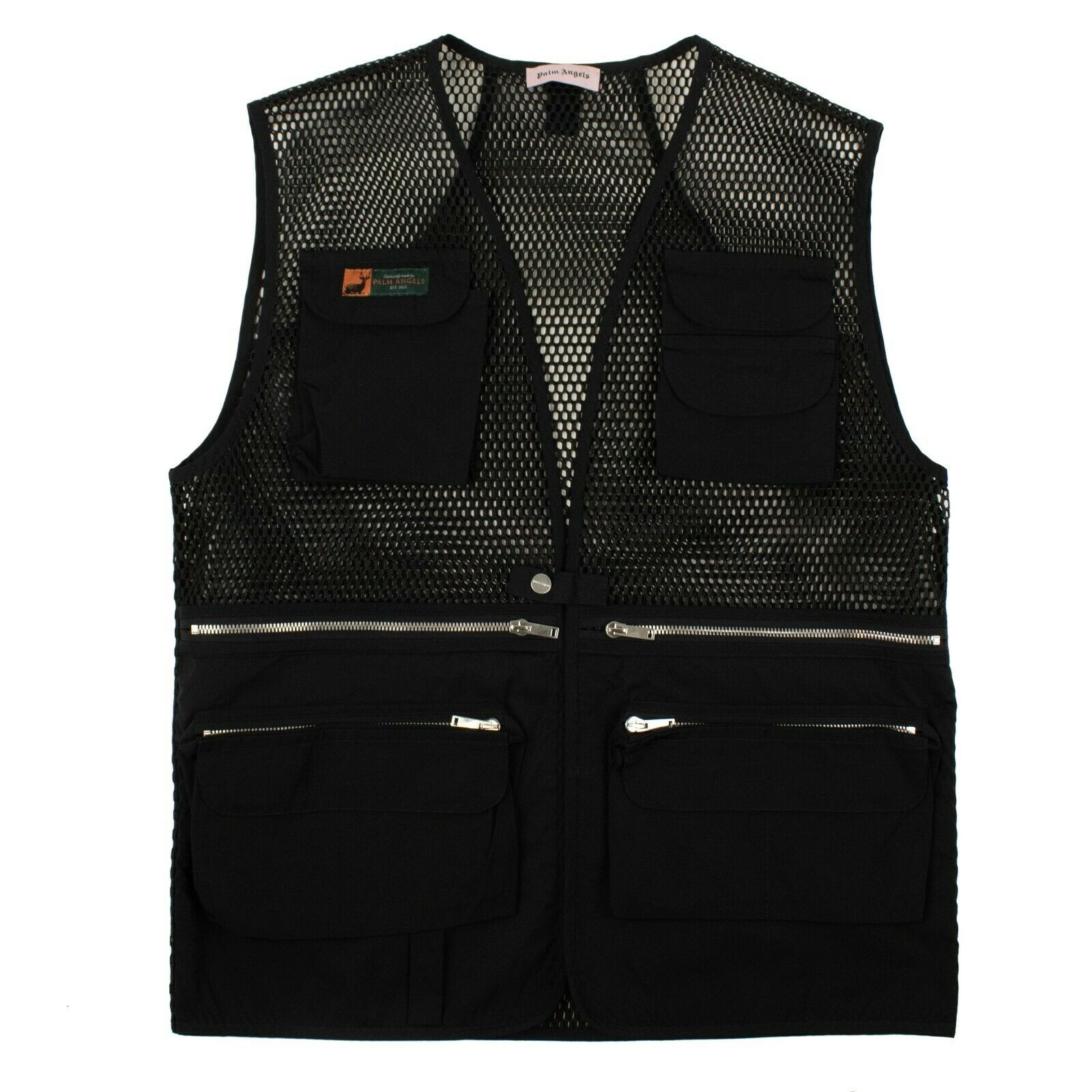 Herren Schwarz Mesh Mehrfarbig Tasche Weste Jacke