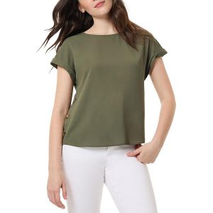 Petites-Bluse mit Rundhalsausschnitt und Manschettenärmeln