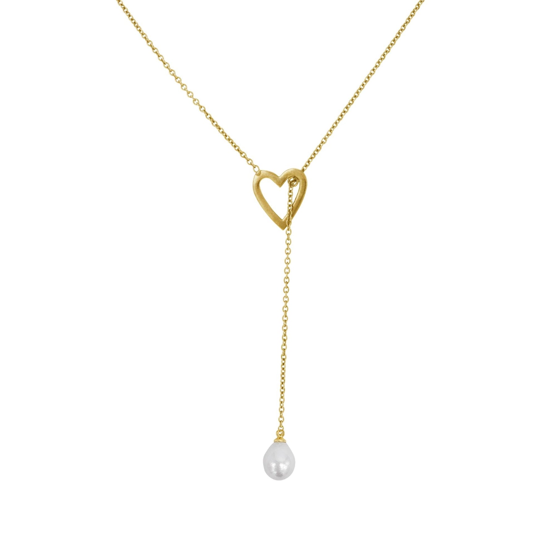 Tarnfest 14k Gold überzogen Herz und Süßwasserperlen Lariat Slide Thru Halskette