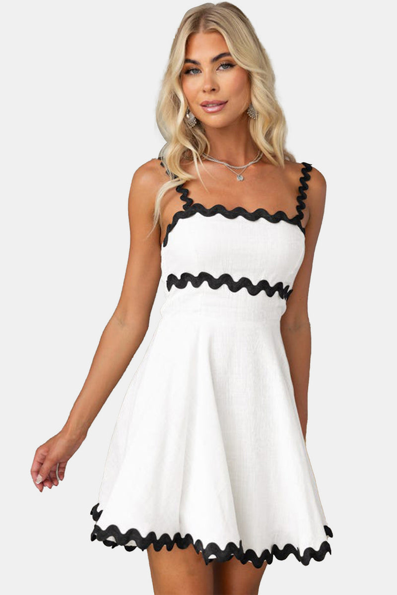 Contrast Besatz quadratisch Neck Minikleid