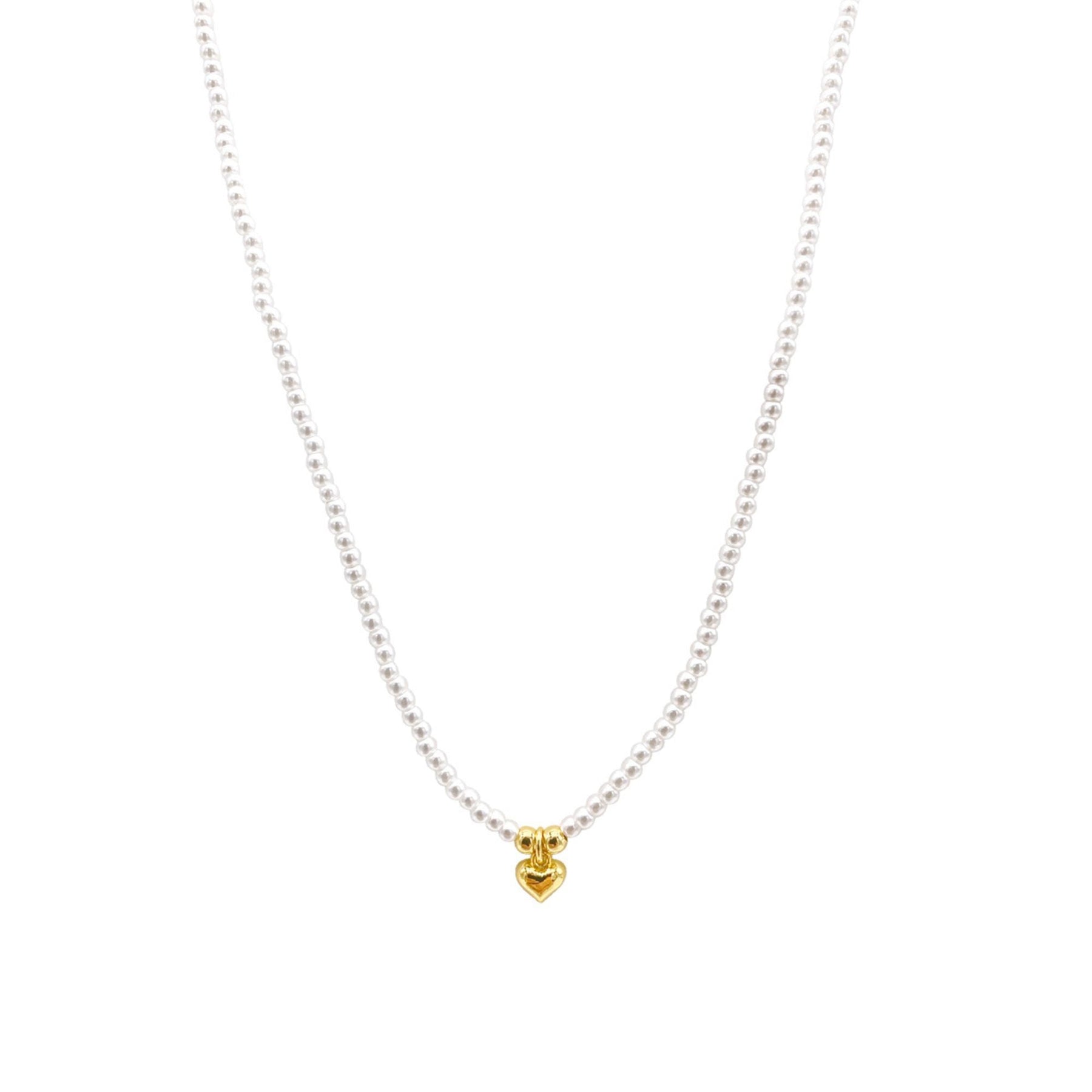 14k Gold überzogene Seed Perle und Herz Charm Halskette