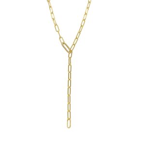 14k Gold überzogene Papier Clip Kette Lariat Halskette mit Kristall verstellbare Schloss