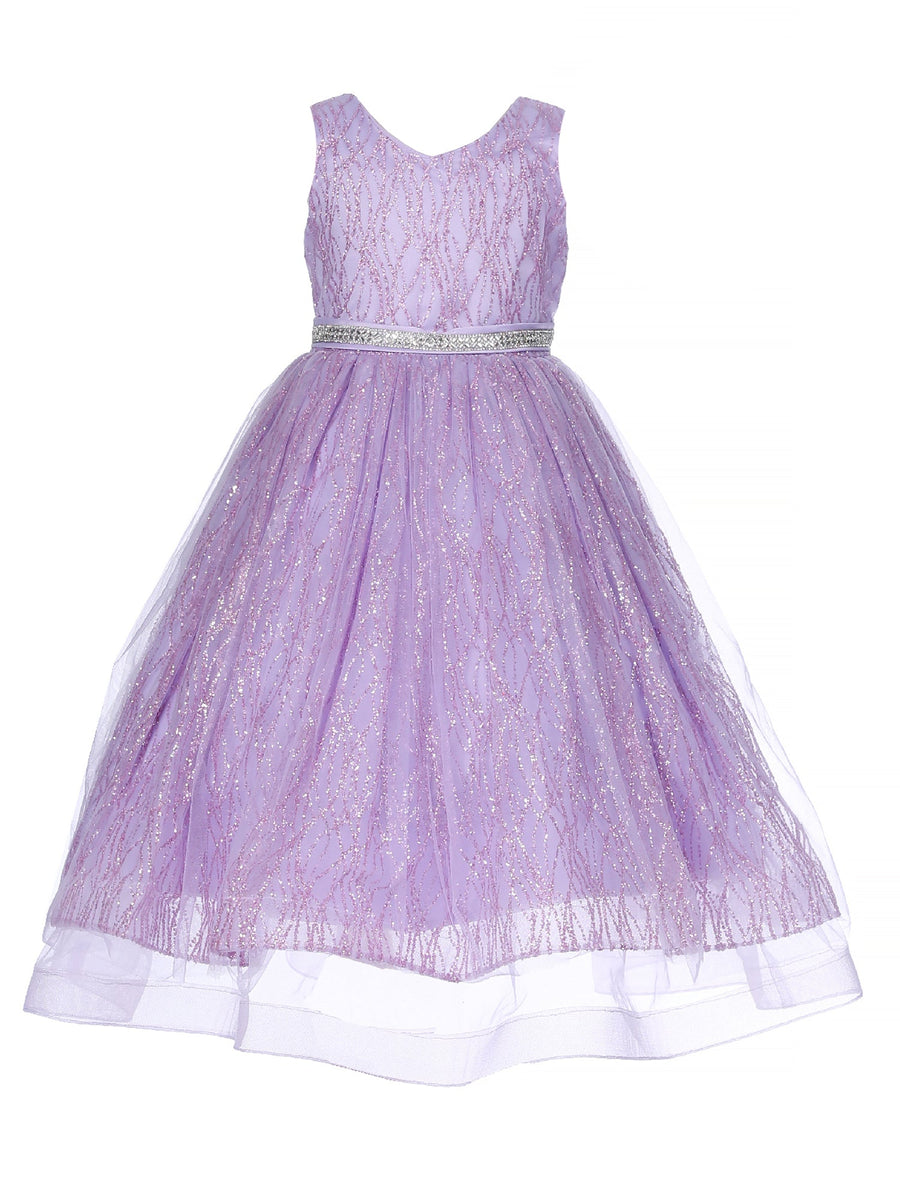Mädchen Flieder Glitzer Tüll ärmellos Junior Brautjungfernkleid 8-14