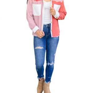 Zeichnen Sie Farbe Blocked Shacket in Mauve