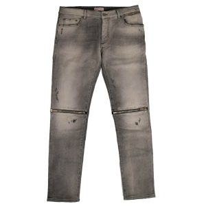 Schwarze, verblasste Röhrenjeans mit Reißverschluss für Herren