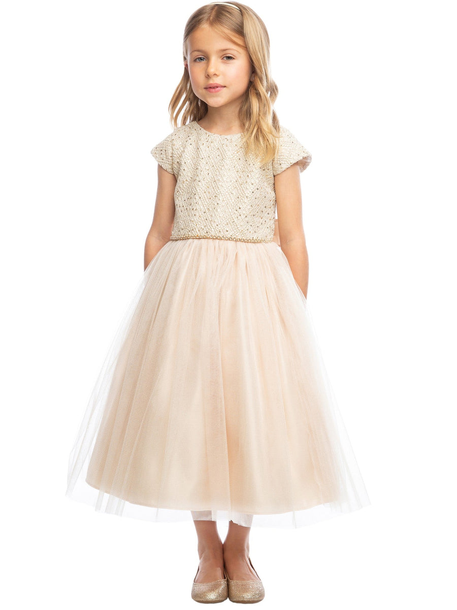 Große Mädchen Champagne Jeweled Top Tüll Rock Weihnachten Kleid 16