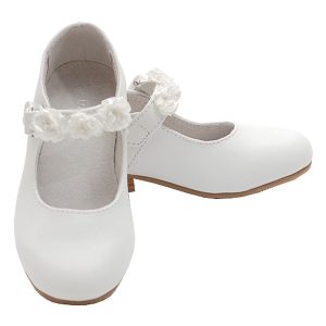 Weiß Mary Jane Blume Akzent flache Kleid Schuhe 2 Kinder