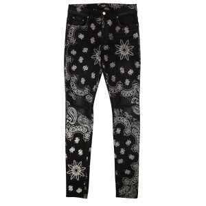 Schwarze, beflockte Bandana-Röhrenjeans aus Baumwolle