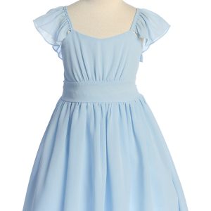 Osterkleid aus Kieselgeorgette mit Rüschenärmeln für Mädchen, Größen 2–16