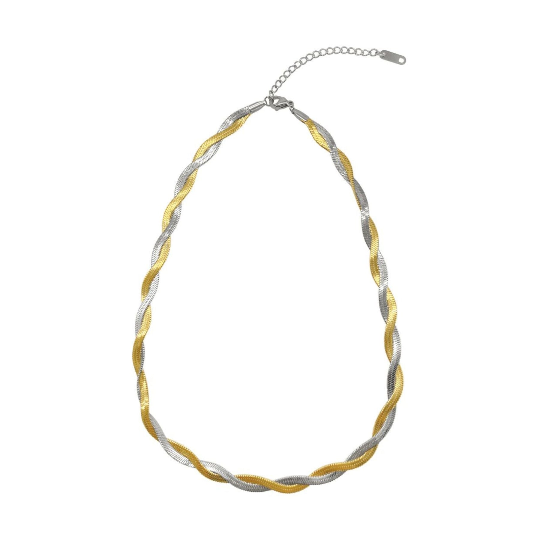Tarnish Resistant 14k Gold überzogen verflochten Gold und Silber Herringbone Kette Halskette