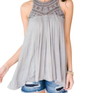 Verziertes Neckholder-Tanktop in Grau 7732445806652