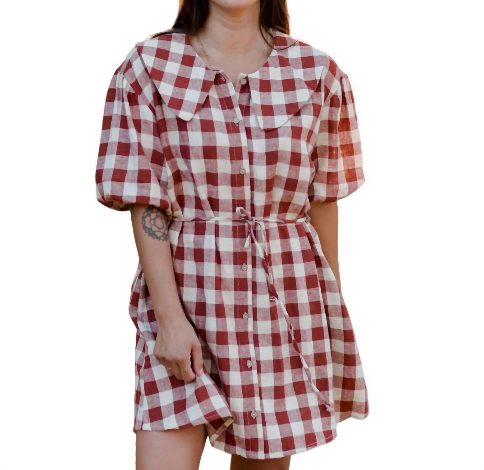 Oliv Kleid in Rubin kariert