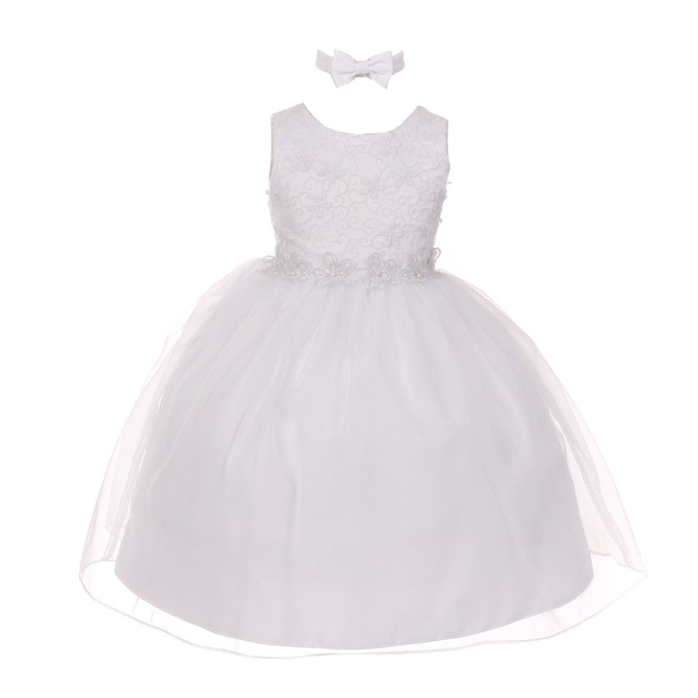 Baby Mädchen weiß Blumenbesatz Organza Overlay Blumenmädchen Kleid Größe 18 Monate