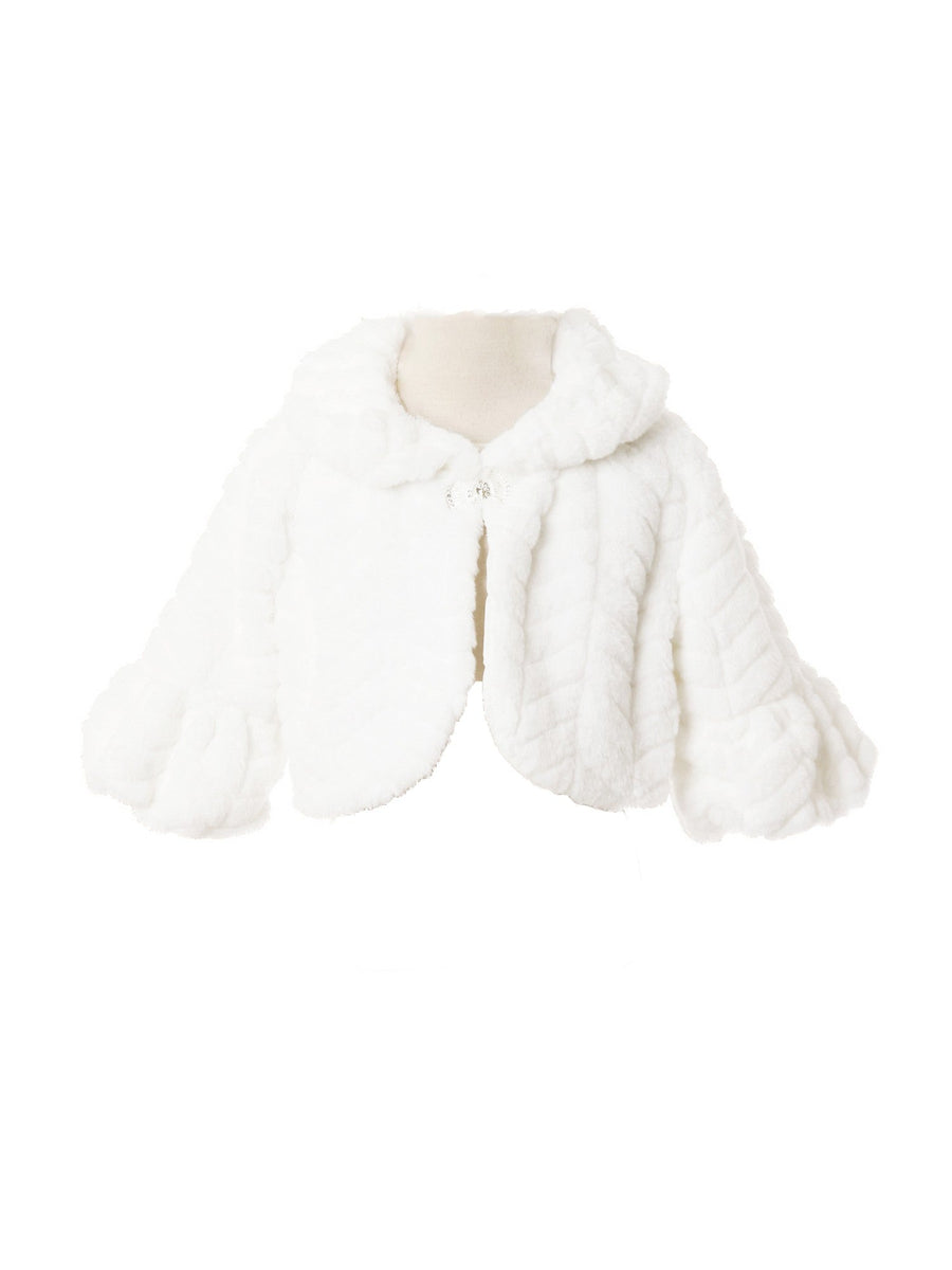 Mädchen Weiß Fuzzy Strass Besondere Anlässe Achselzucken Größe 10