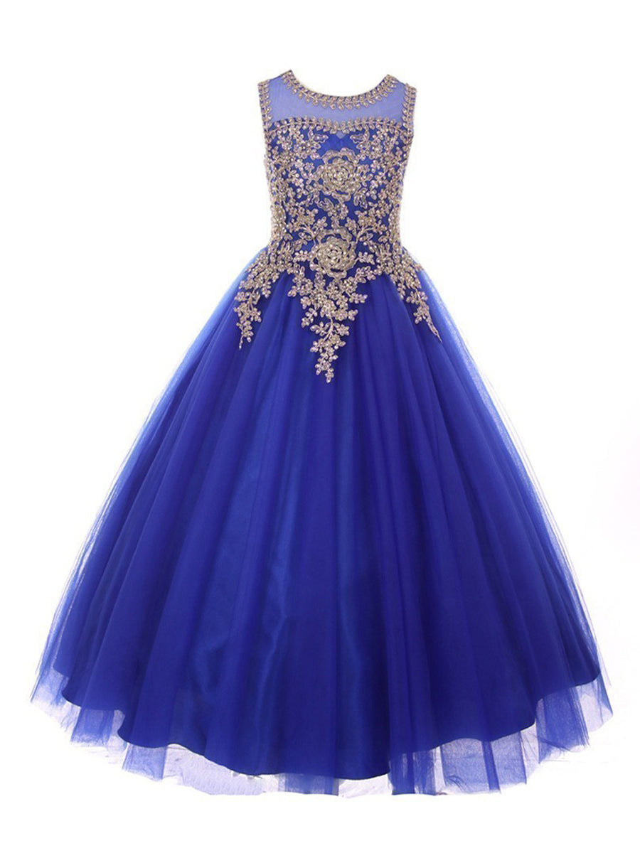 Mädchen Gold Strass Cording Illusion Blumenmädchen Kleid Größe 14