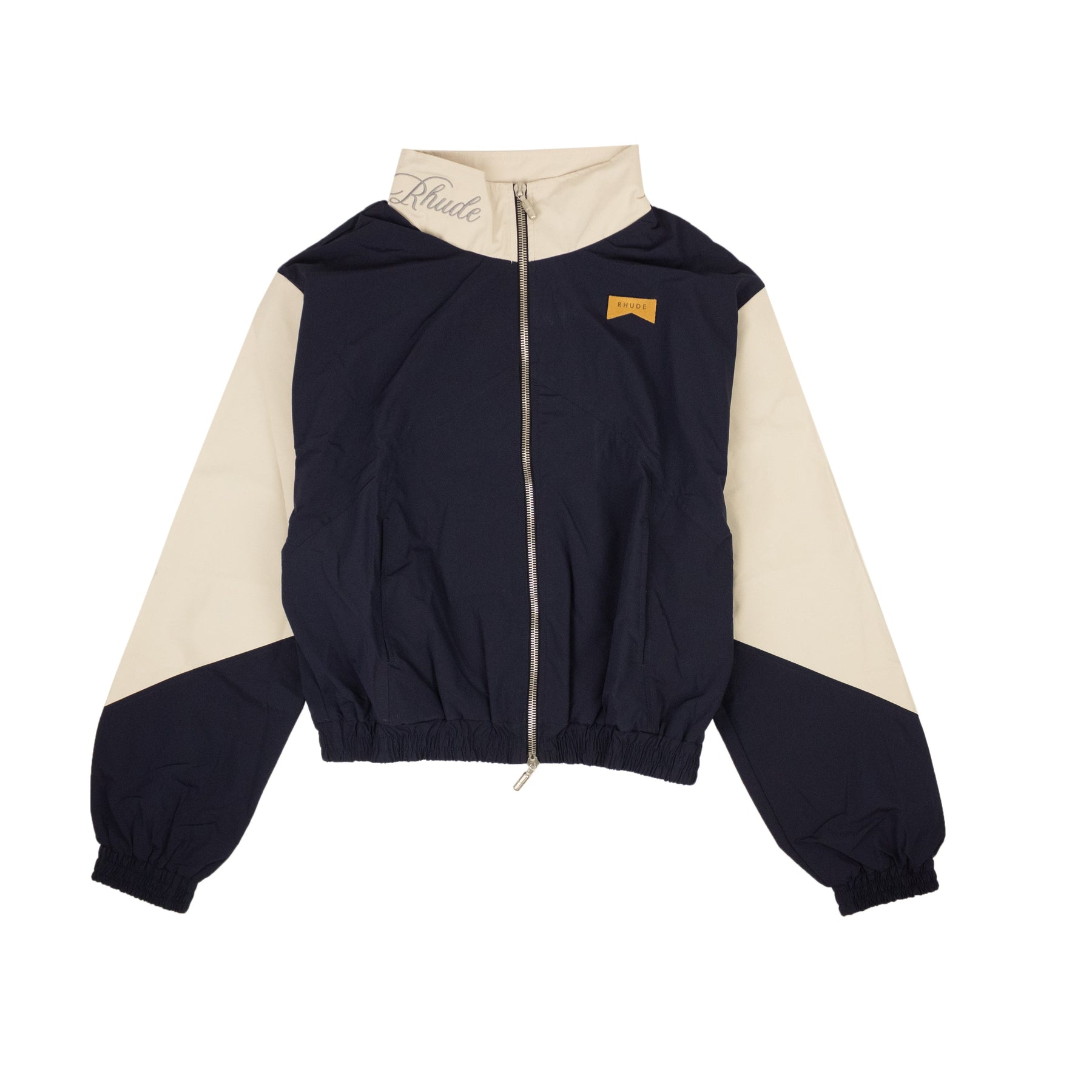 Dunkelblau Nylon gestickte Logo Flight Track Jacke