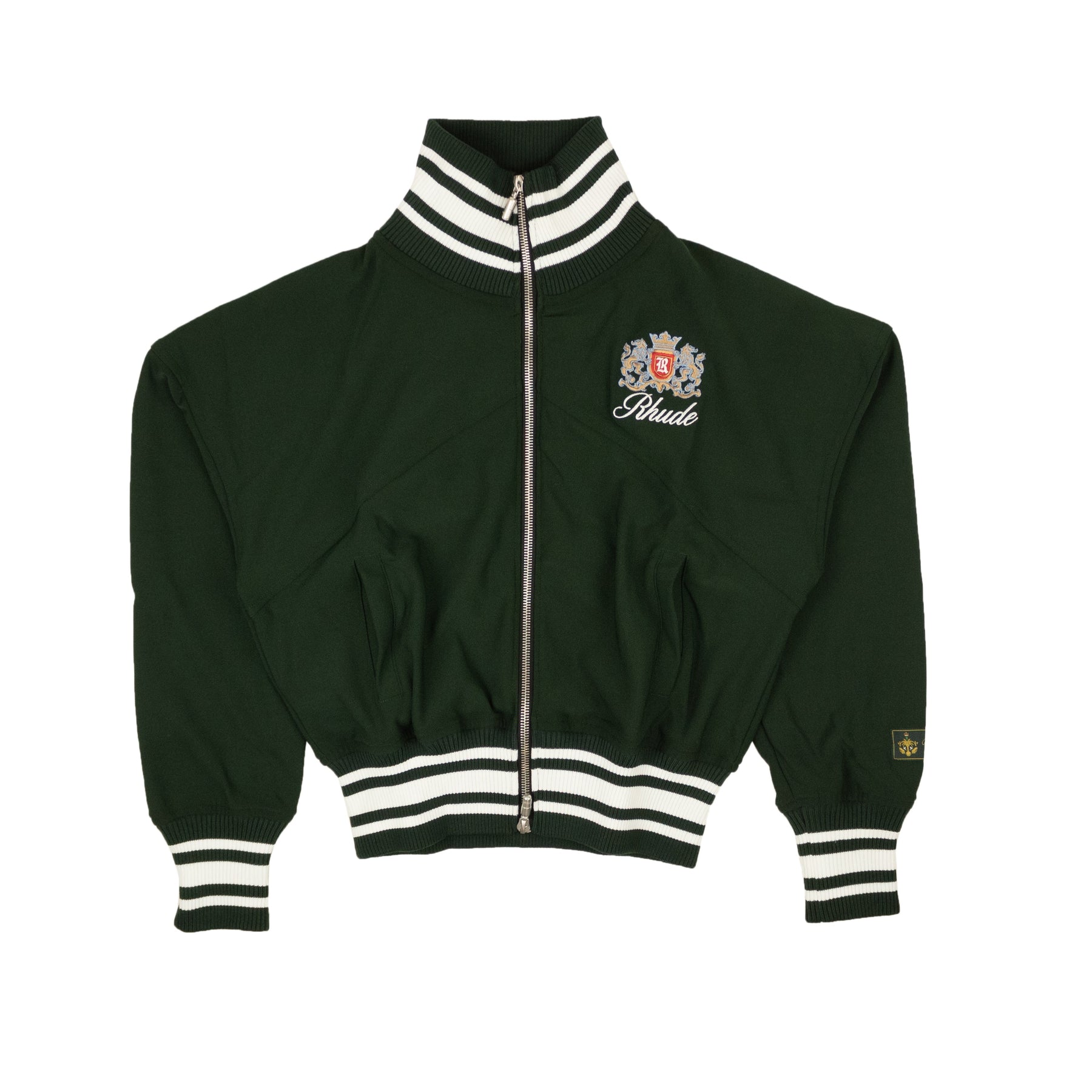 Waldgrüne Polyester gerippte Track Jacke