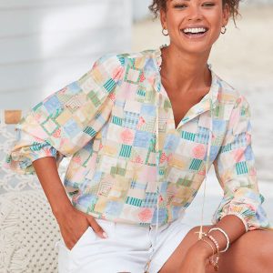 LASCANA Damen Bedruckte Krawatte Neck Bluse