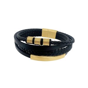 14k vergoldet Magnetverschluss Multistrand Leder schwarz Armband