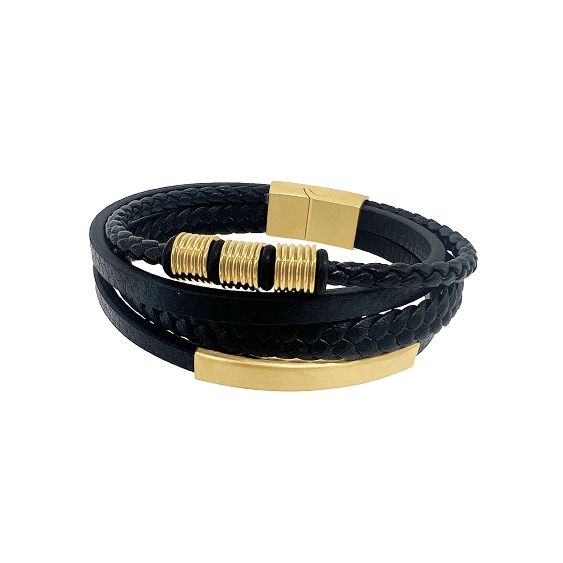 14k vergoldet Magnetverschluss Multistrand Leder schwarz Armband