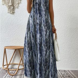 Bedrucktes Maxi-Cami-Kleid mit U-Ausschnitt in voller Größe