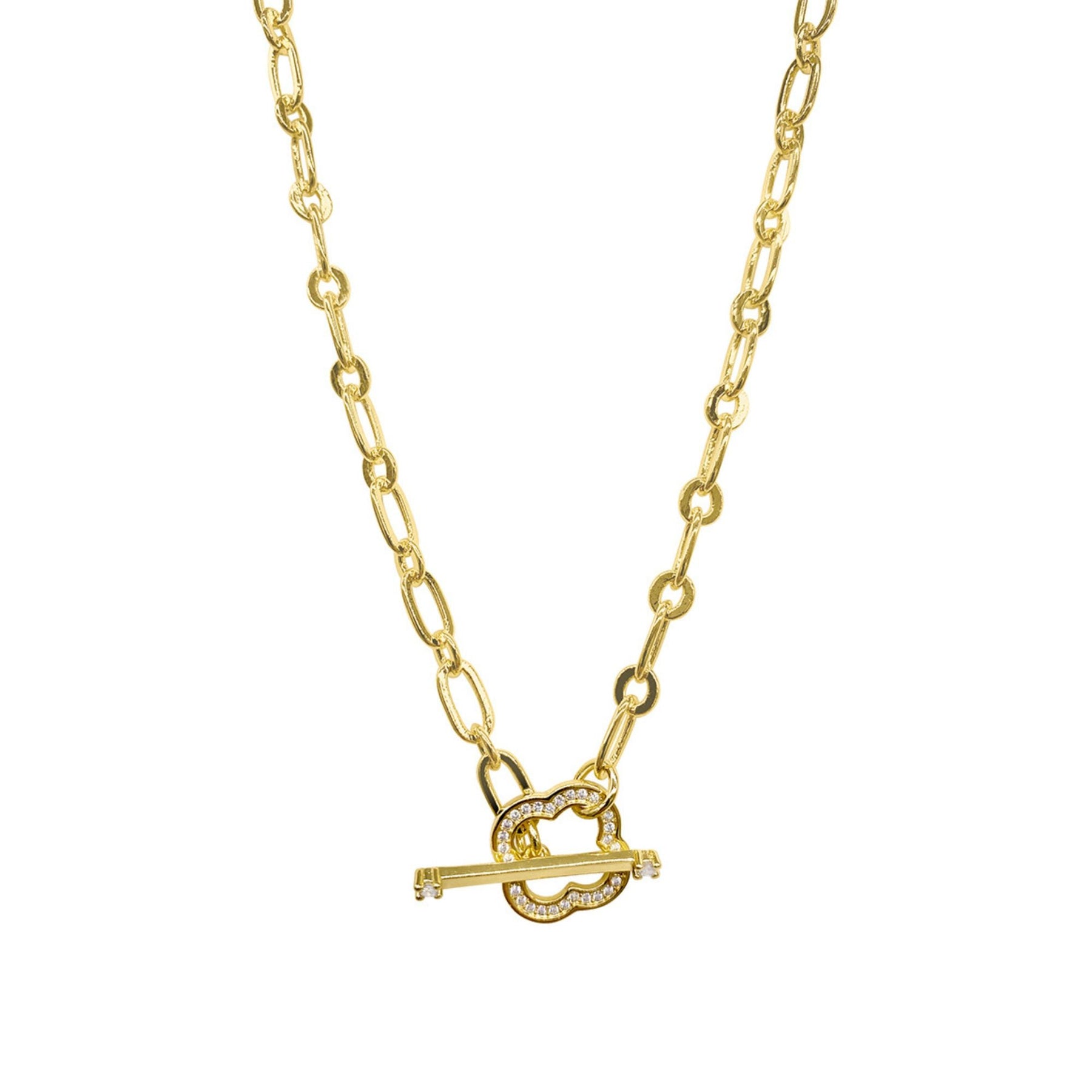 14k Gold überzogene Kristall Klee Papier Clip Kette Knebel Halskette