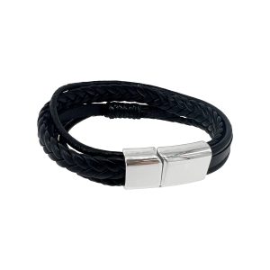 Silber überzogene Magnetverschluss Multistrand schwarzes Lederarmband