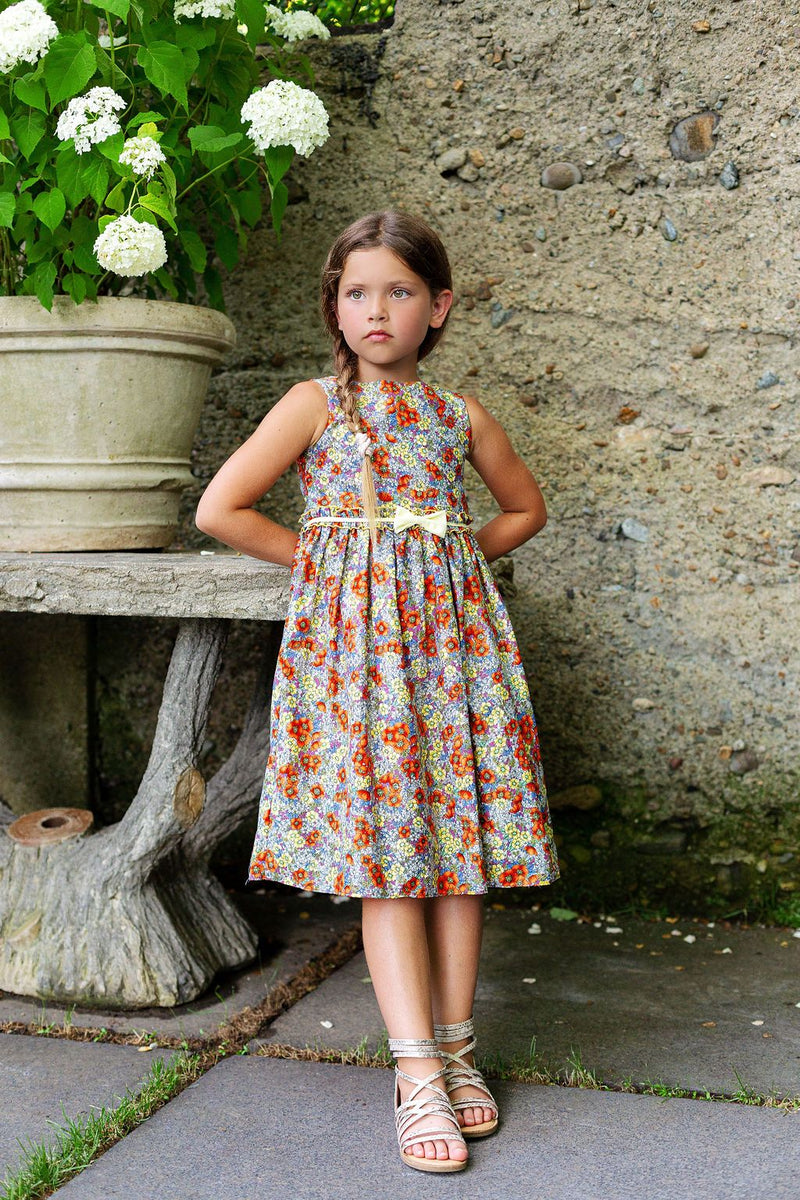 Mädchen Boho mit Blumenmuster Baumwolle Muster ärmelloses Sommerkleid mit Schleife, Größen 2-14