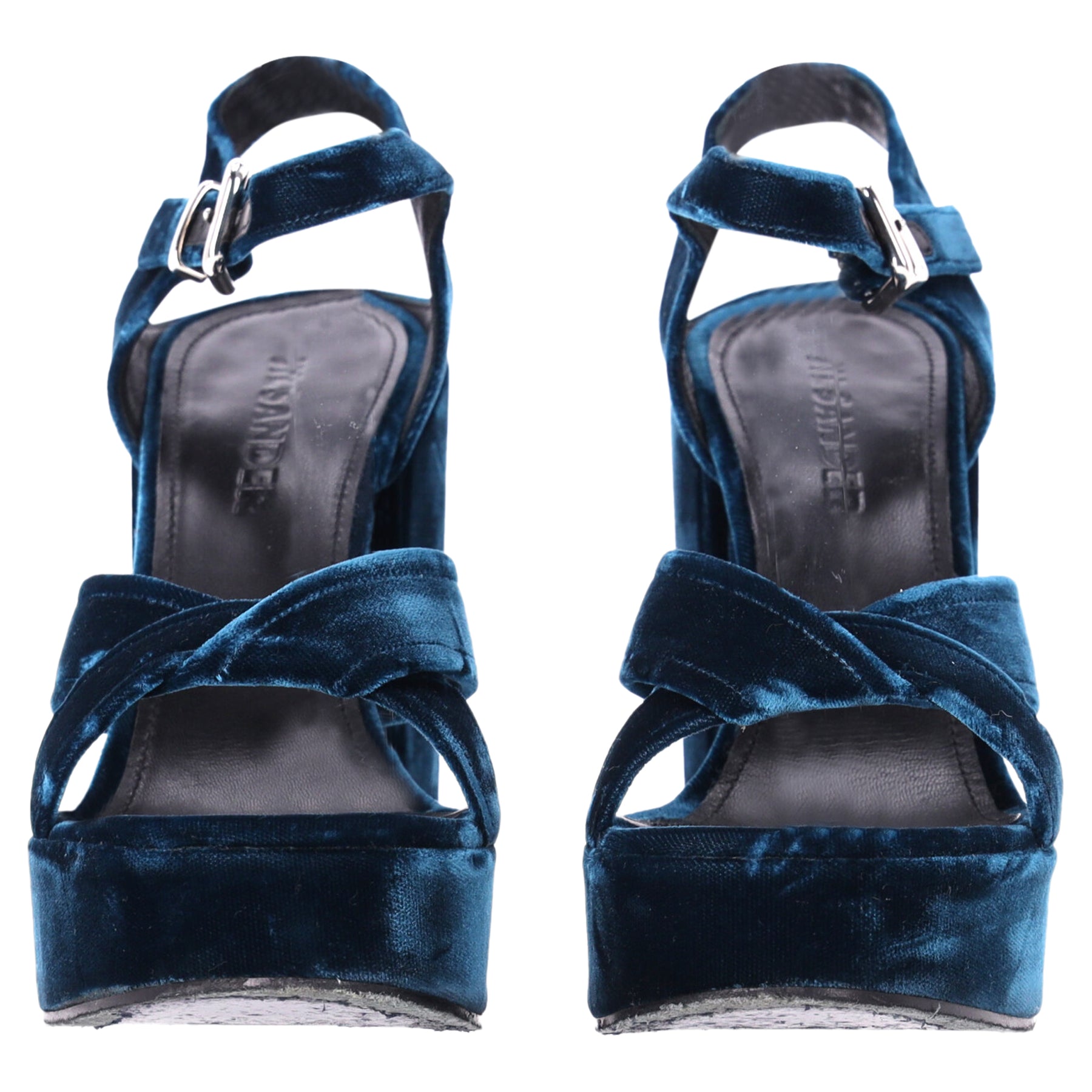 Jil Sander Stämmige Sandaletten in Blau Samt