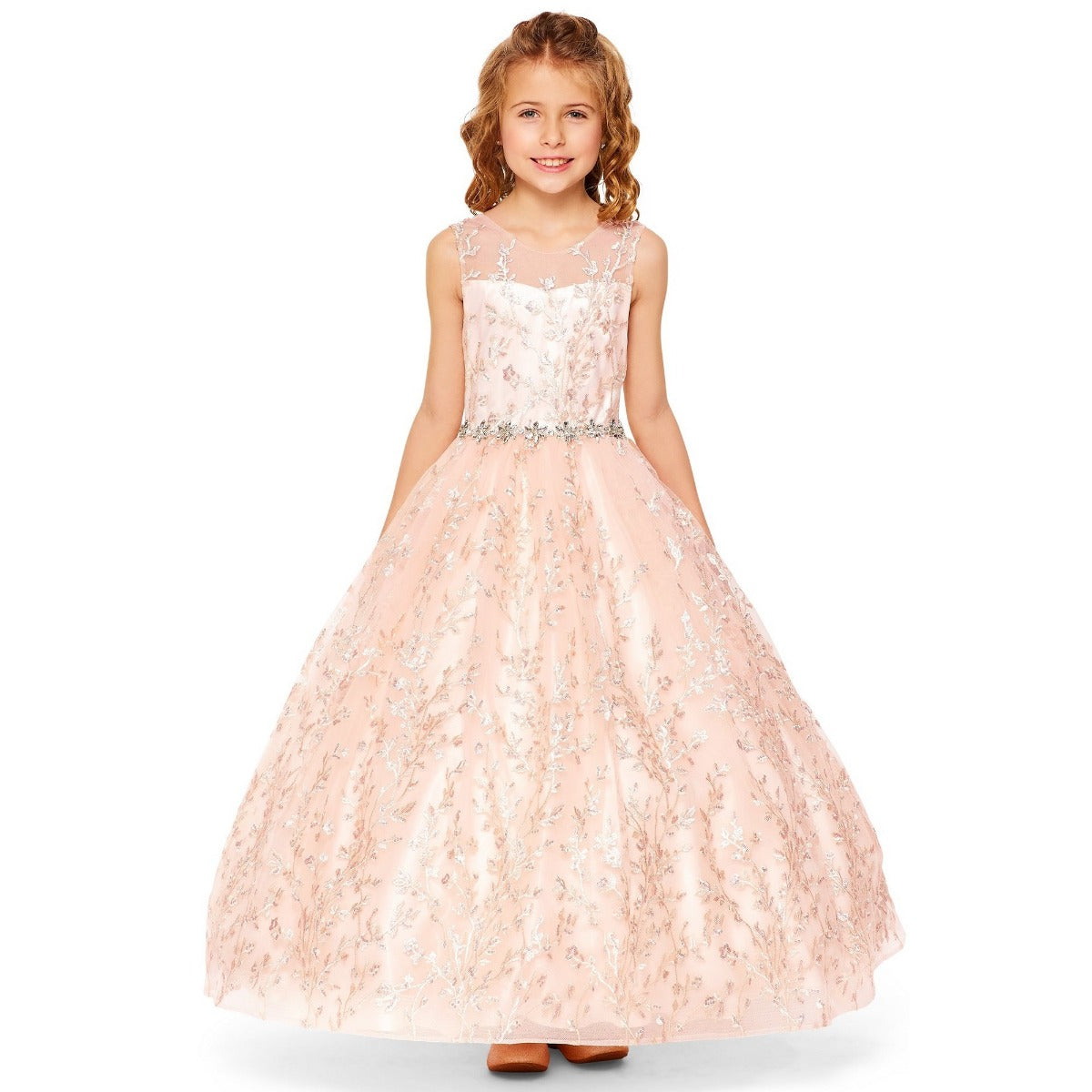 Mädchen Roségold Glitzer bestickt Strass Gürtel Ballkleid Größe 6