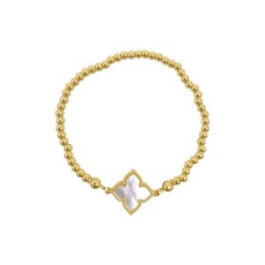 14K Gold überzogenes Weiß Mother Von Perle Flower Ball Armband