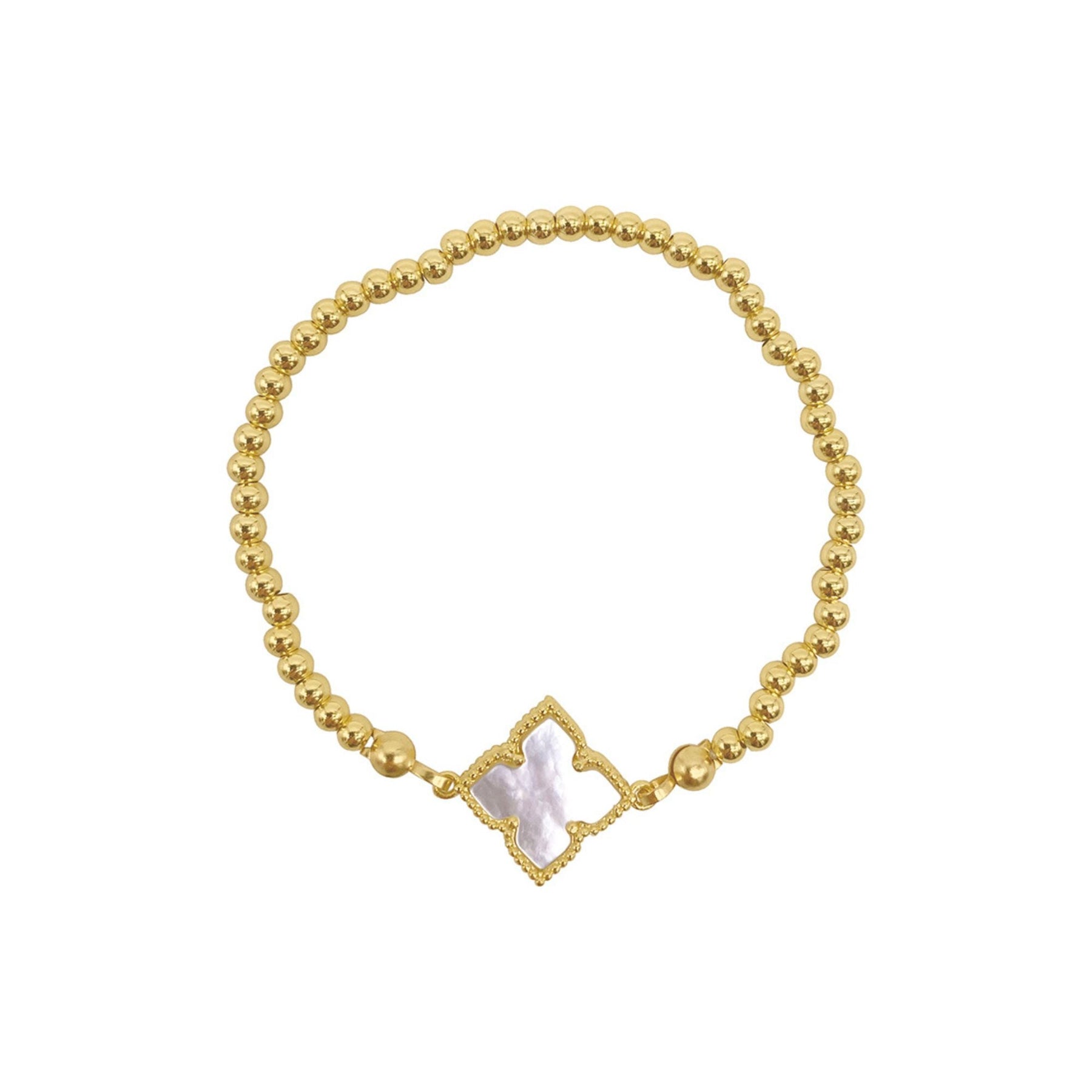 14K Gold überzogenes Weiß Mother Von Perle Flower Ball Armband