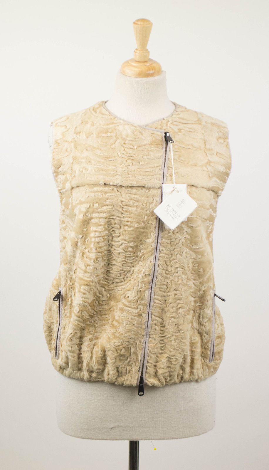 Gelbe Astrakhan Pelz Wendejacke Weste