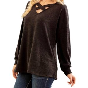 Criss Cross Langarmshirt in Schwarz