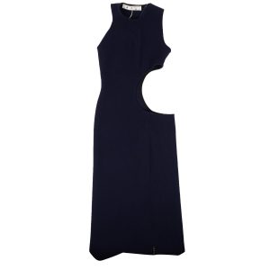 Marineblaues, geripptes Kleid mit offenem Kreis