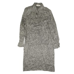 Schwarz-weißes Midi-Hemdkleid mit langen Ärmeln für Damen