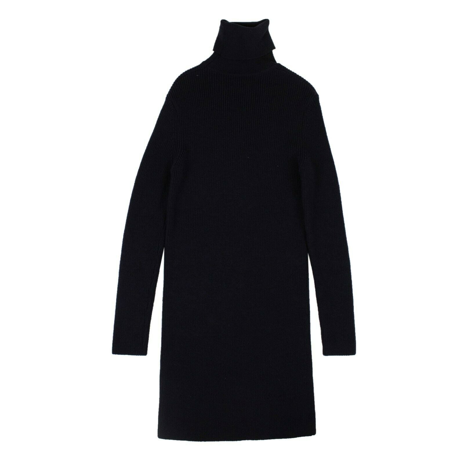 Dunkelblaues Strickkleid mit Rollkragen