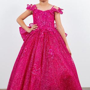 Glitzerndes, schulterfreies, abnehmbares Prinzessin-Ballkleid mit Schmetterlingskorsett am Rücken für Mädchen, Größe 2–16